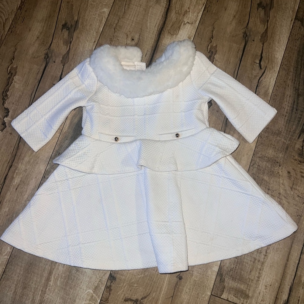 Janie and Jack Faux Fur Collar Jacquard Dress